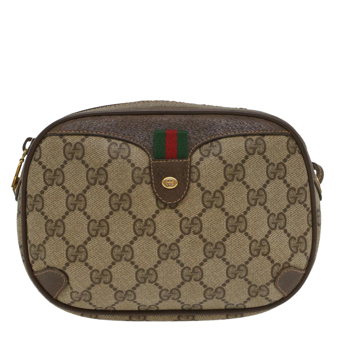 GUCCI GG Supreme Web Sherry Line Shoulder Bag Beige Red 156 02 066 Auth ki3606