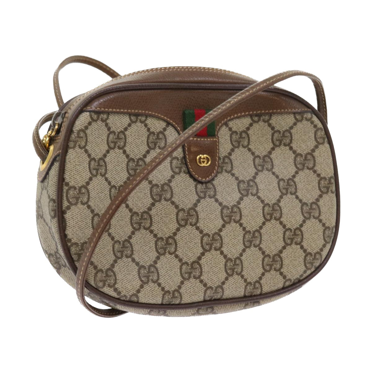 GUCCI GG Canvas Web Sherry Line Shoulder Bag Beige Red Green Auth ki3607