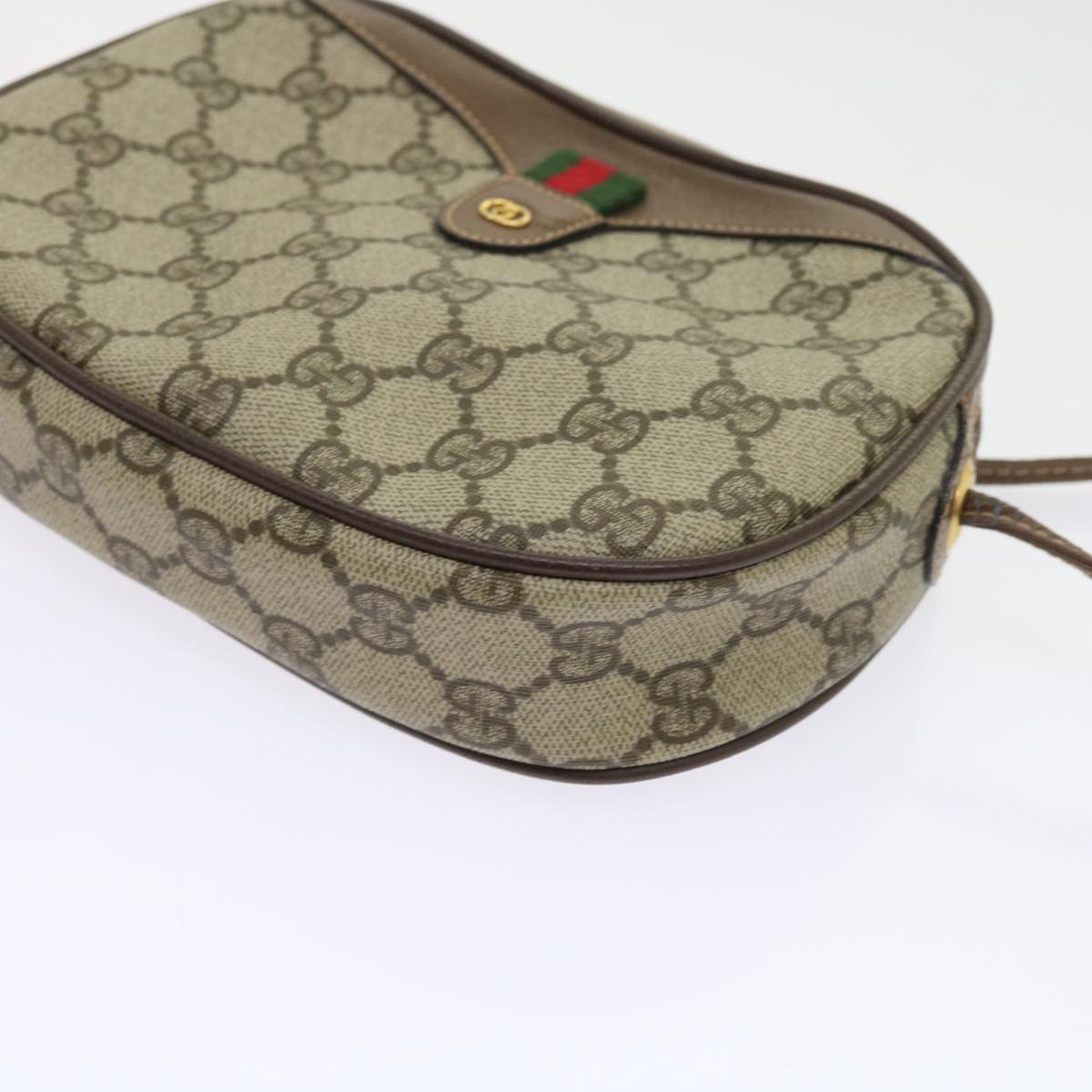 GUCCI GG Canvas Web Sherry Line Shoulder Bag Beige Red Green Auth ki3607