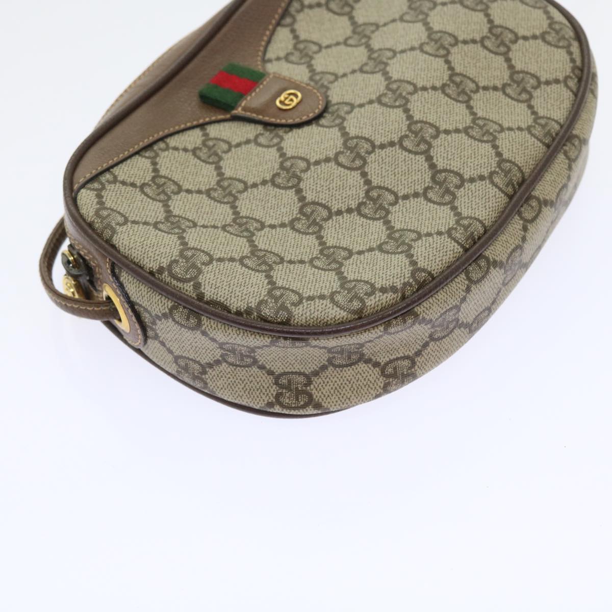 GUCCI GG Canvas Web Sherry Line Shoulder Bag Beige Red Green Auth ki3607