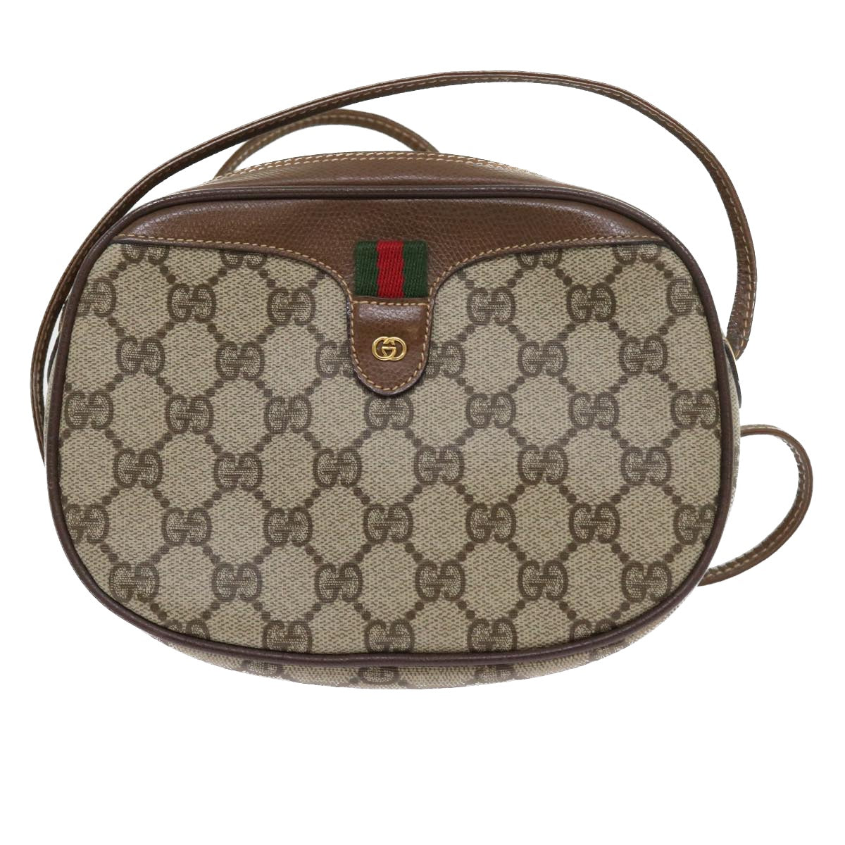 GUCCI GG Canvas Web Sherry Line Shoulder Bag Beige Red Green Auth ki3607