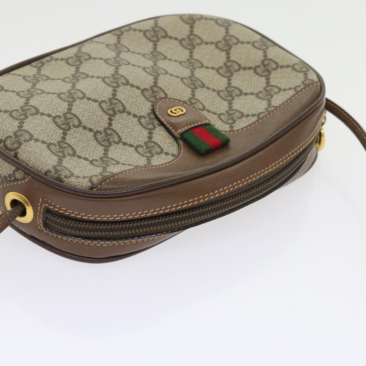 GUCCI GG Canvas Web Sherry Line Shoulder Bag Beige Red Green Auth ki3607