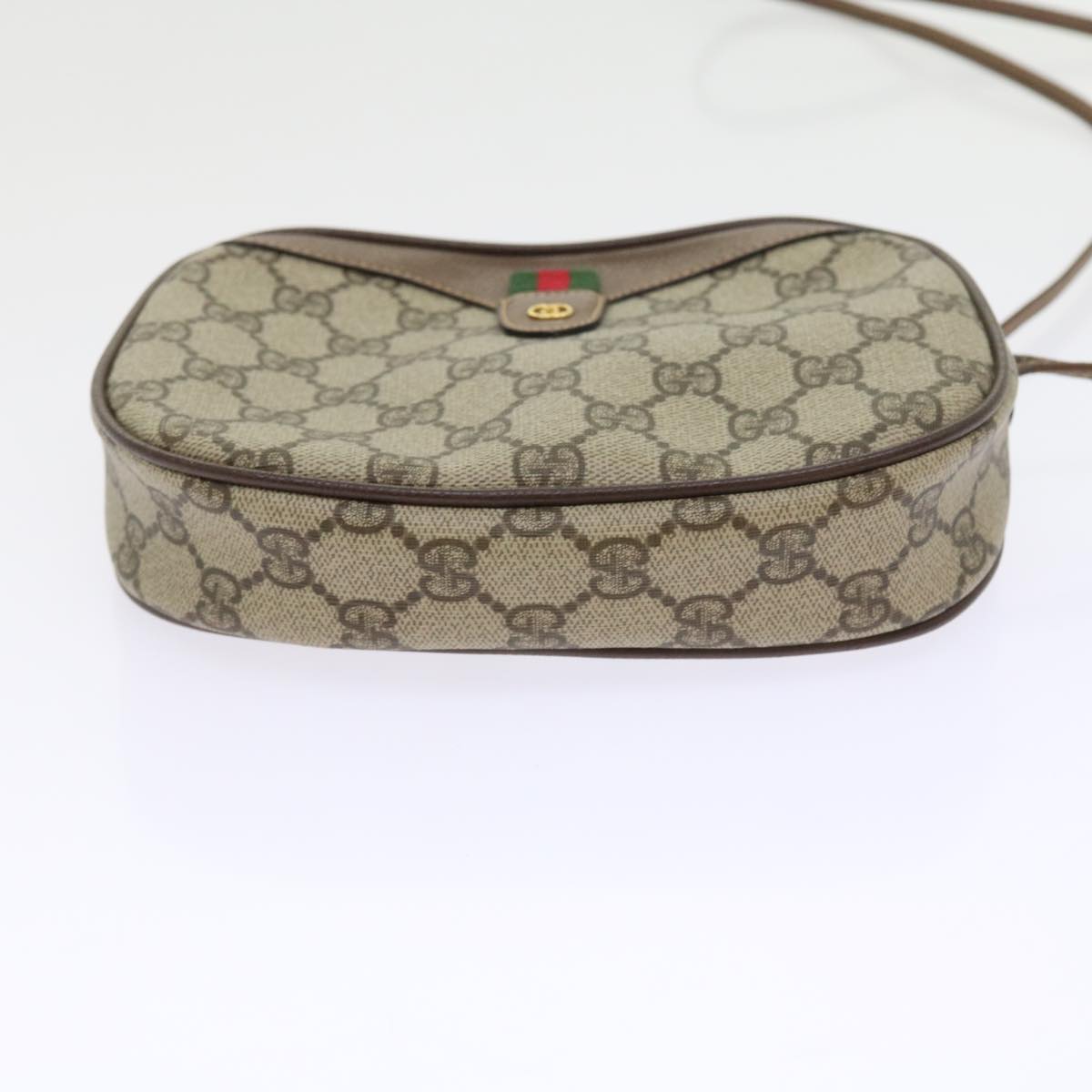 GUCCI GG Canvas Web Sherry Line Shoulder Bag Beige Red Green Auth ki3607