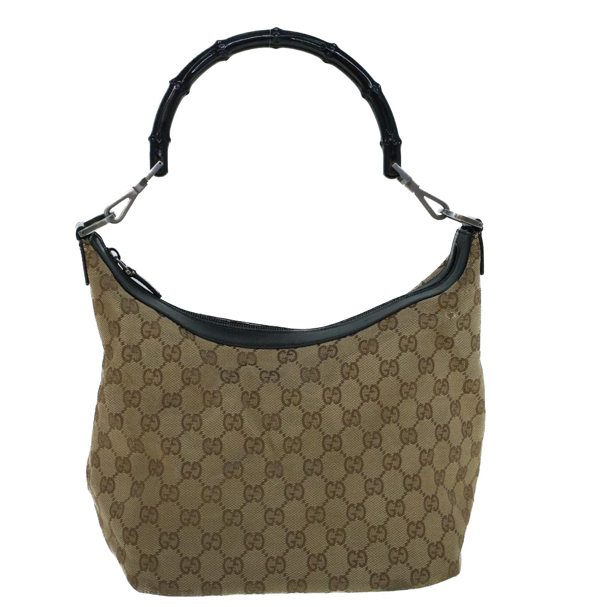 GUCCI Bamboo GG Canvas Shoulder Bag Beige Auth ki3617