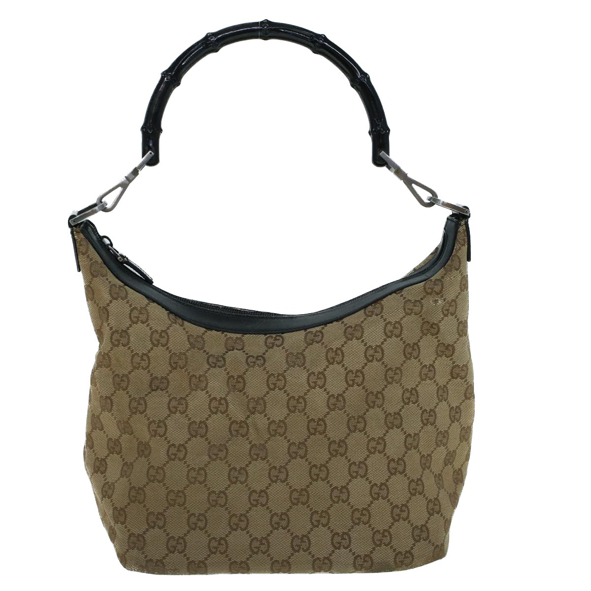 GUCCI Bamboo GG Canvas Shoulder Bag Beige Auth ki3617