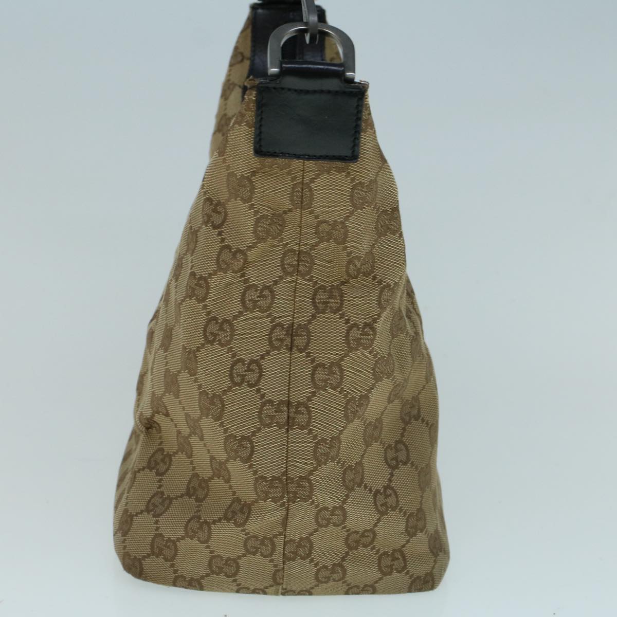 GUCCI Bamboo GG Canvas Shoulder Bag Beige Auth ki3617