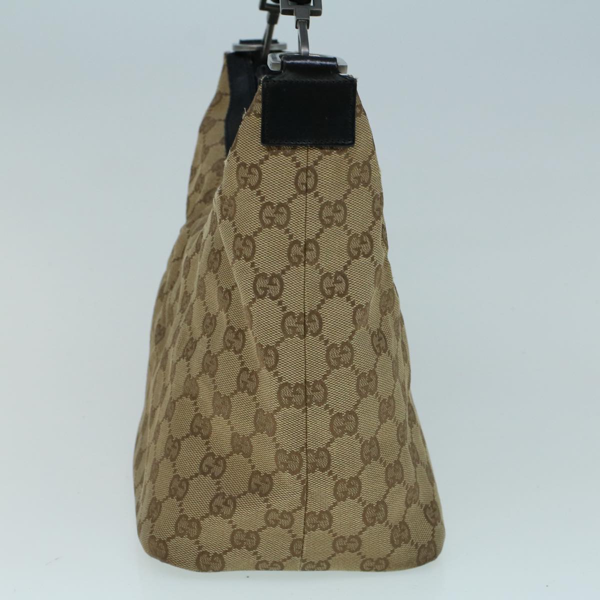 GUCCI Bamboo GG Canvas Shoulder Bag Beige Auth ki3617