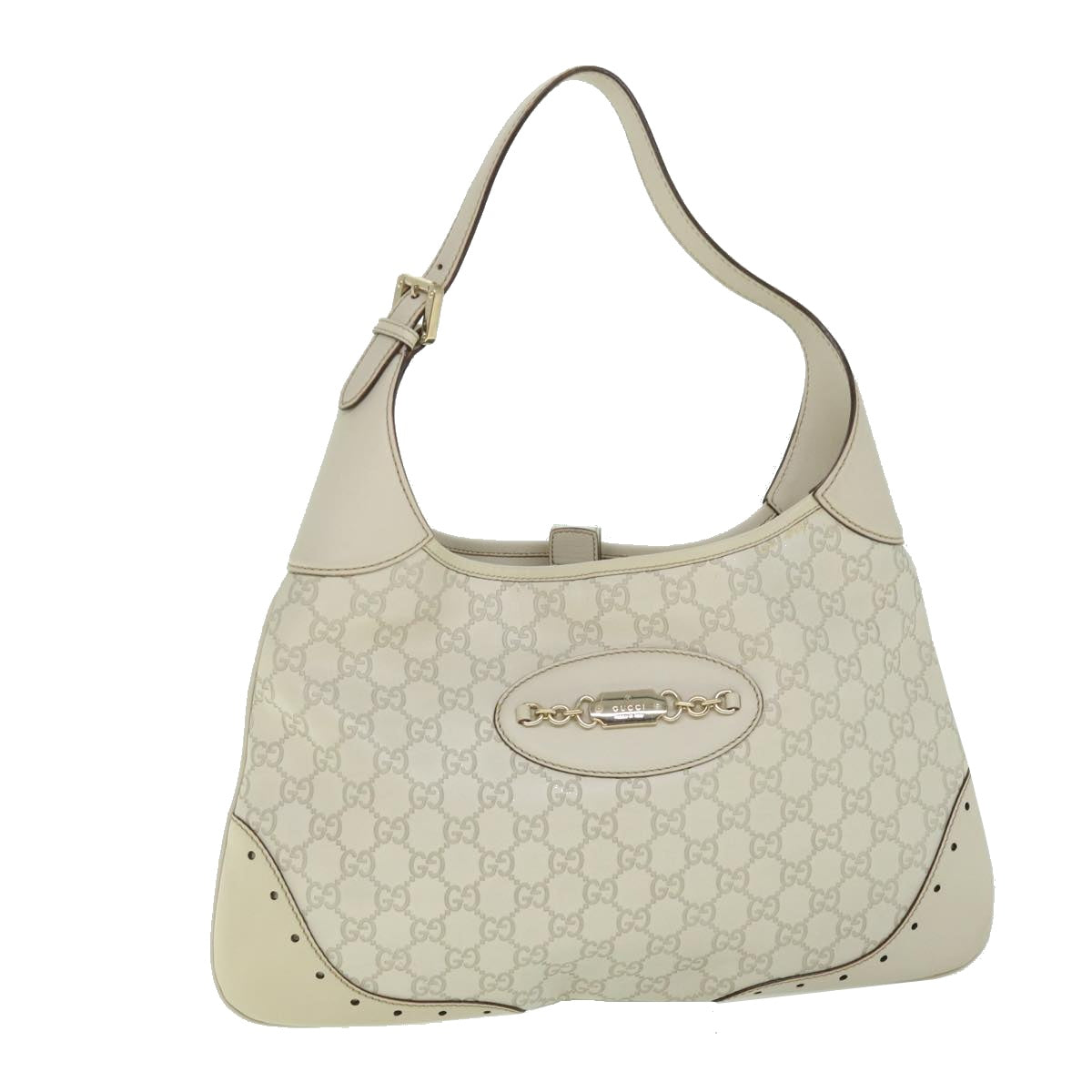 GUCCI GG Canvas Guccissima Shoulder Bag White 145781 Auth ki3634