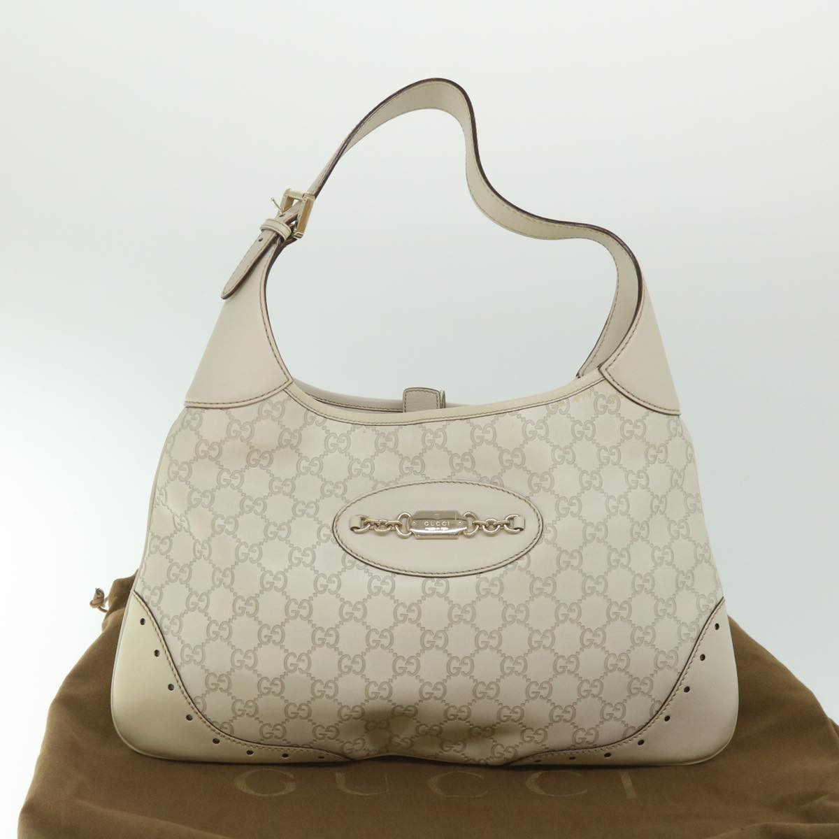 GUCCI GG Canvas Guccissima Shoulder Bag White 145781 Auth ki3634