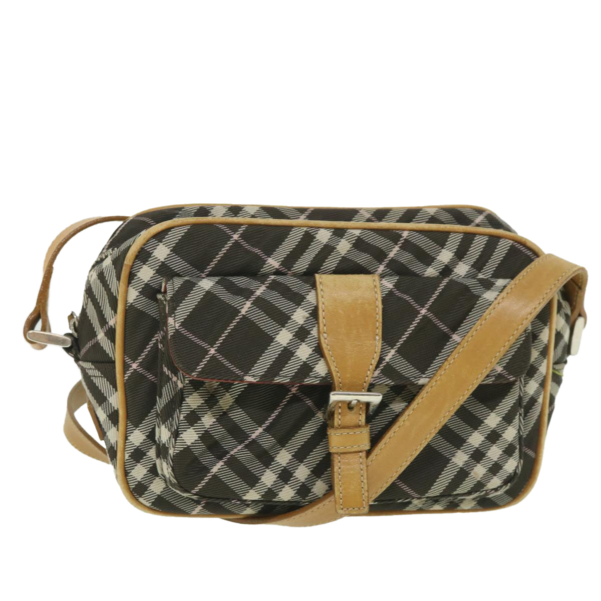 BURBERRY Nova Check Blue Label Shoulder Bag Nylon Brown Auth ki3635