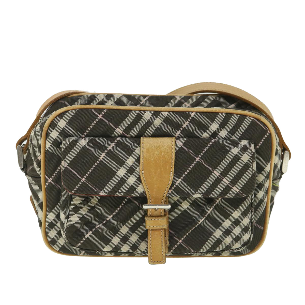 BURBERRY Nova Check Blue Label Shoulder Bag Nylon Brown Auth ki3635