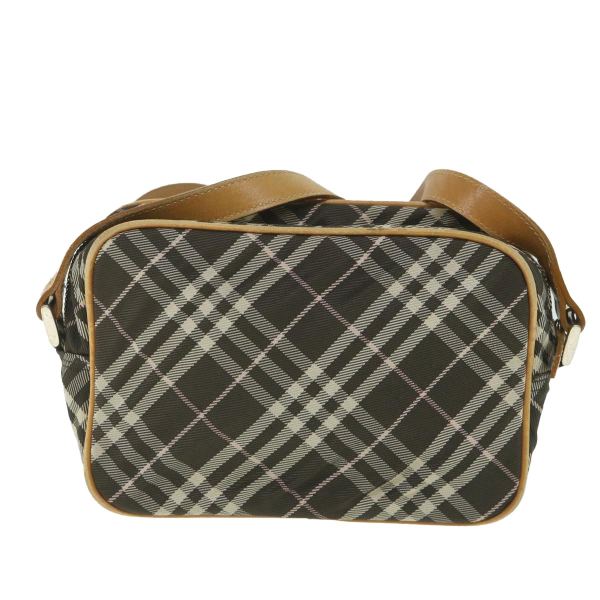 BURBERRY Nova Check Blue Label Shoulder Bag Nylon Brown Auth ki3635 - 0