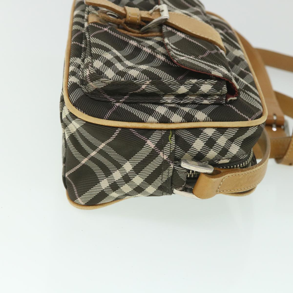 BURBERRY Nova Check Blue Label Shoulder Bag Nylon Brown Auth ki3635