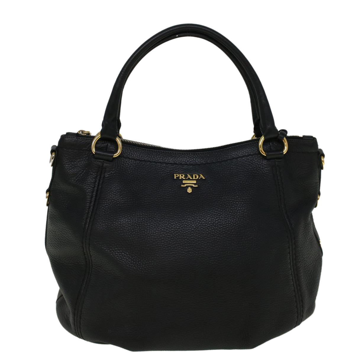 PRADA Hand Bag Leather 2way Black Auth ki3642