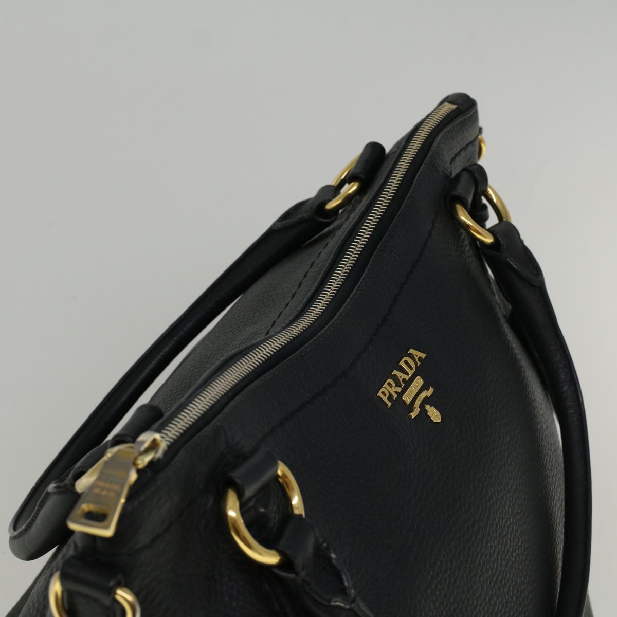 PRADA Hand Bag Leather 2way Black Auth ki3642