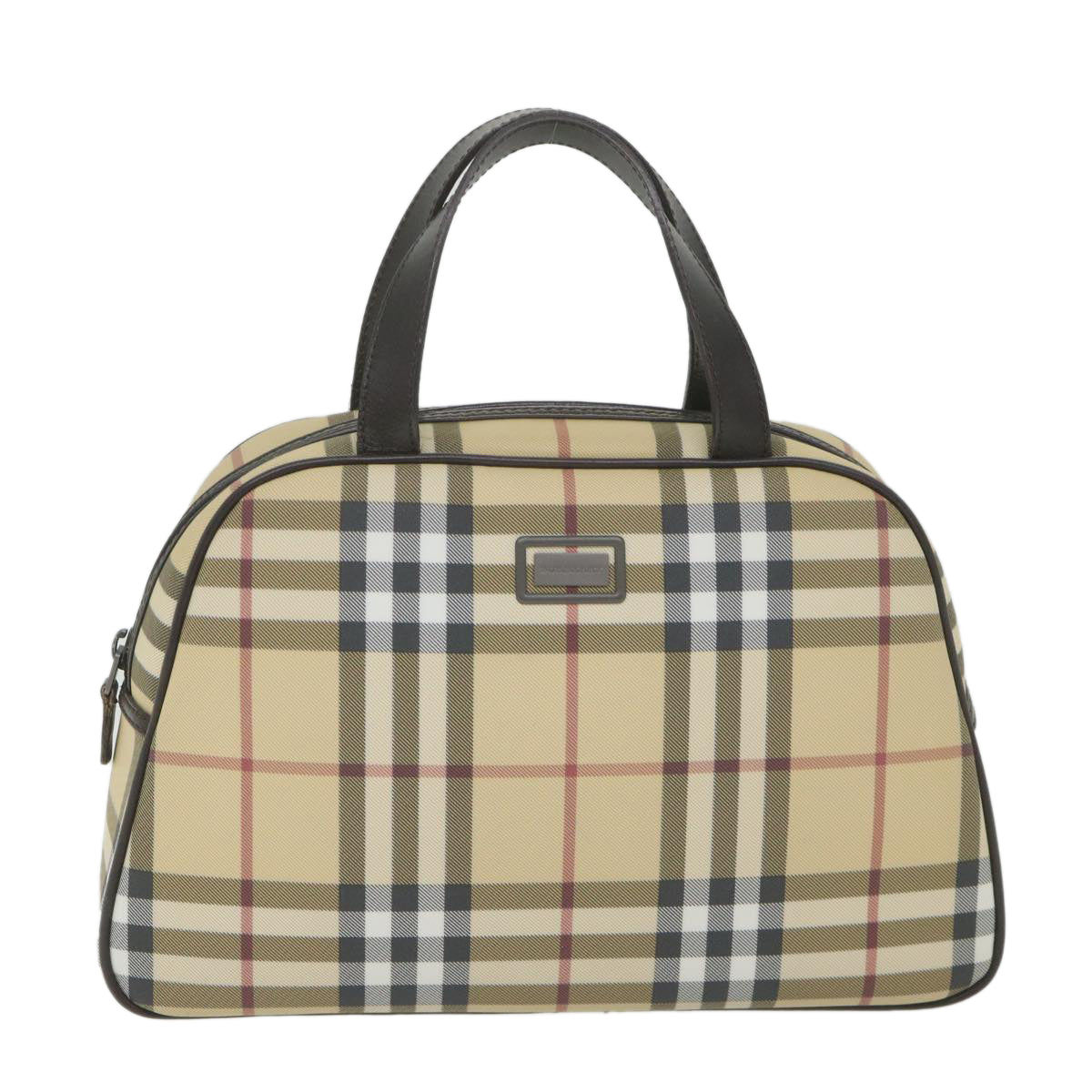 BURBERRY Nova Check Hand Bag PVC Leather Beige Auth ki3649