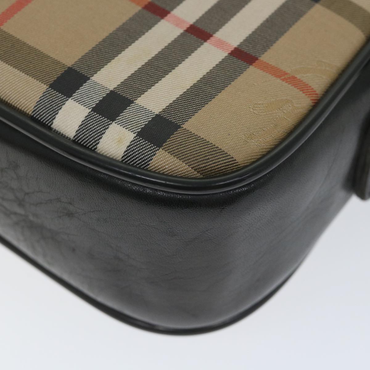 Burberrys Nova Check Shoulder Bag Nylon Canvas Beige Black Auth ki3670