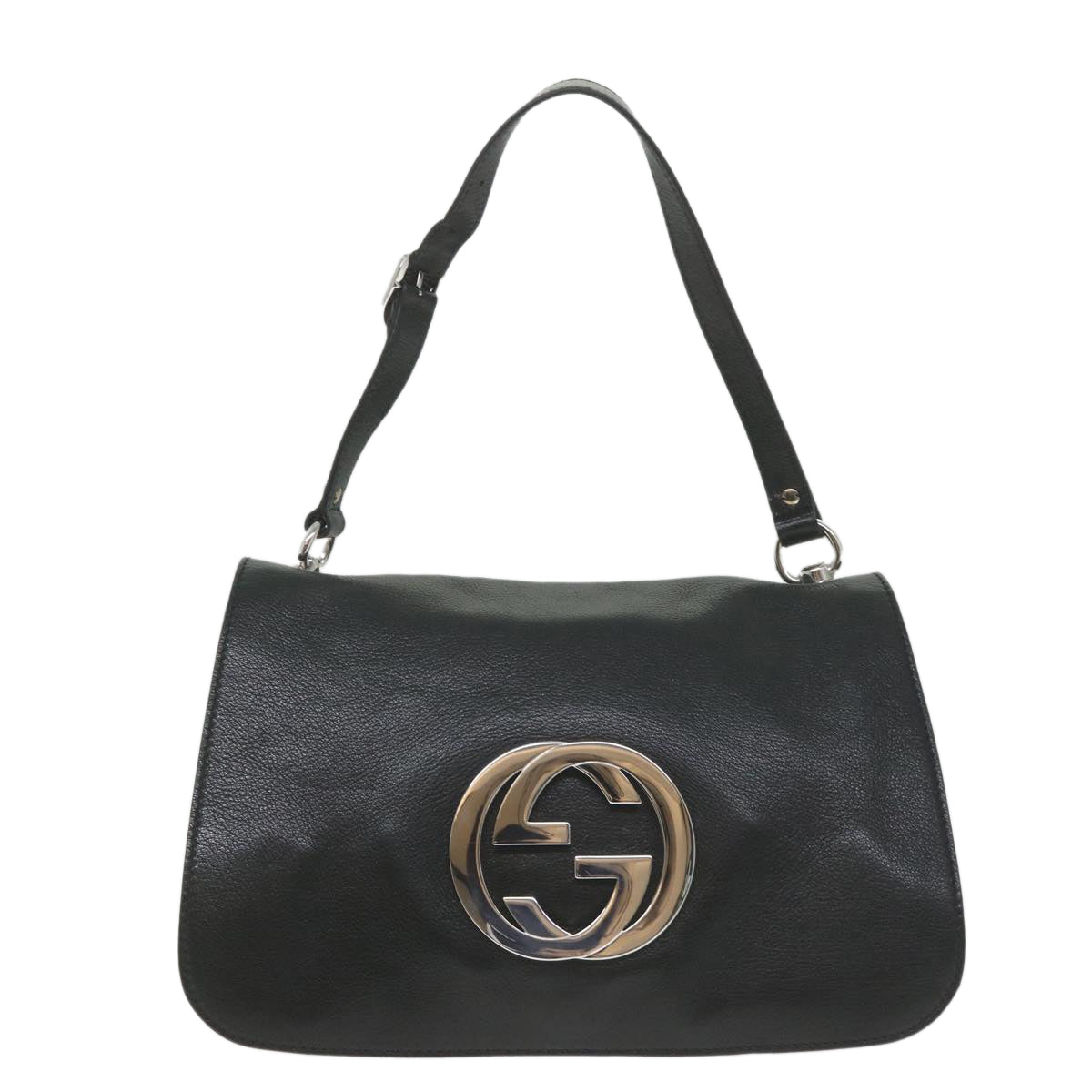 GUCCI Interlocking Shoulder Bag Leather Black 115746 Auth ki3687