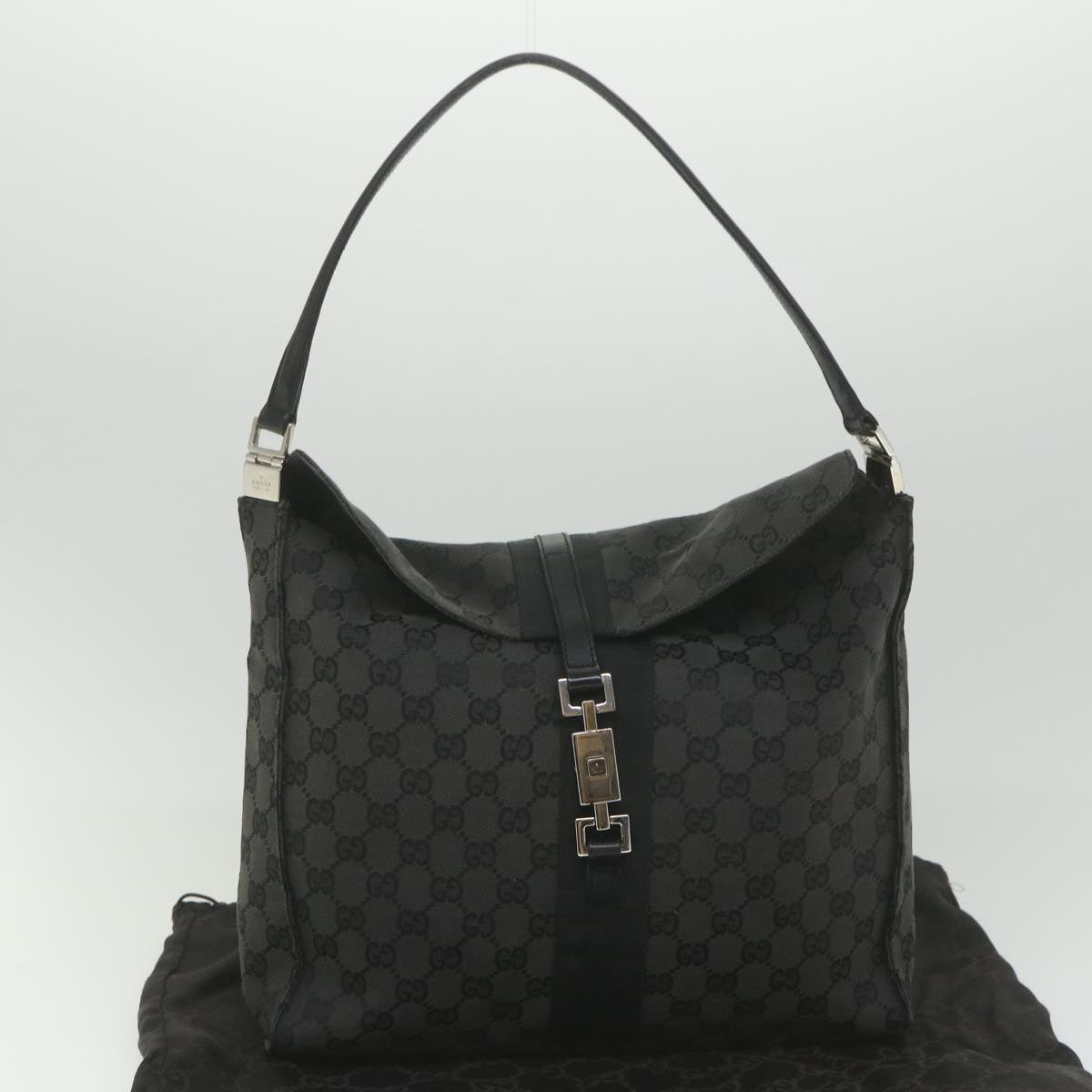 GUCCI GG Canvas jackie c Shoulder Bag Black 001.3355 Auth ki3690