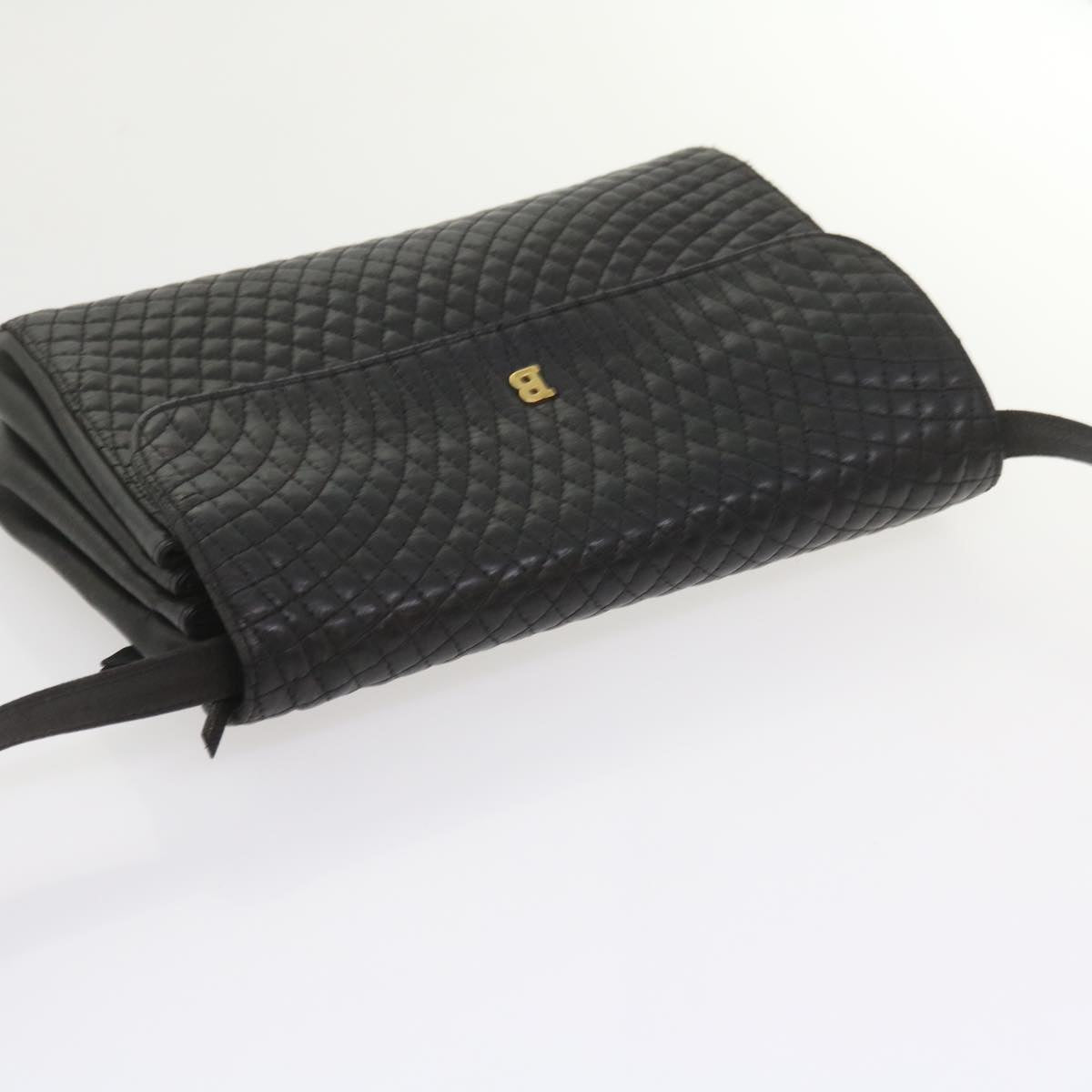 BALLY Matelasse Shoulder Bag Leather Black Auth ki3694