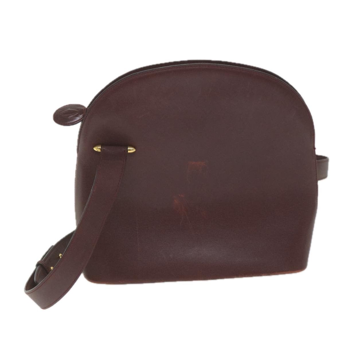 CARTIER Shoulder Bag Leather 3Set Wine Red Auth ki3697 - 0