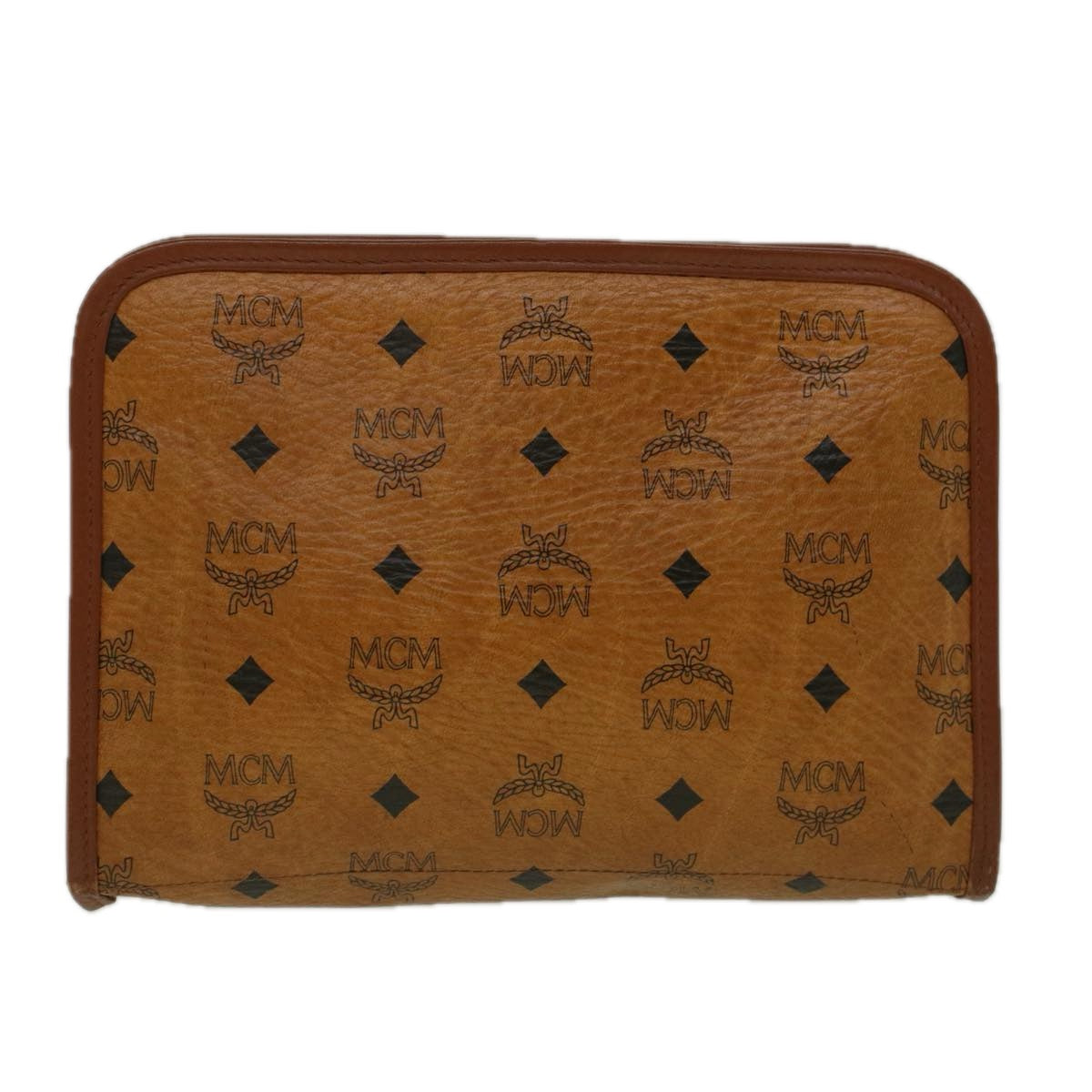 MCM Vicetos Logogram Clutch Bag PVC Leather Brown Black Auth ki3705
