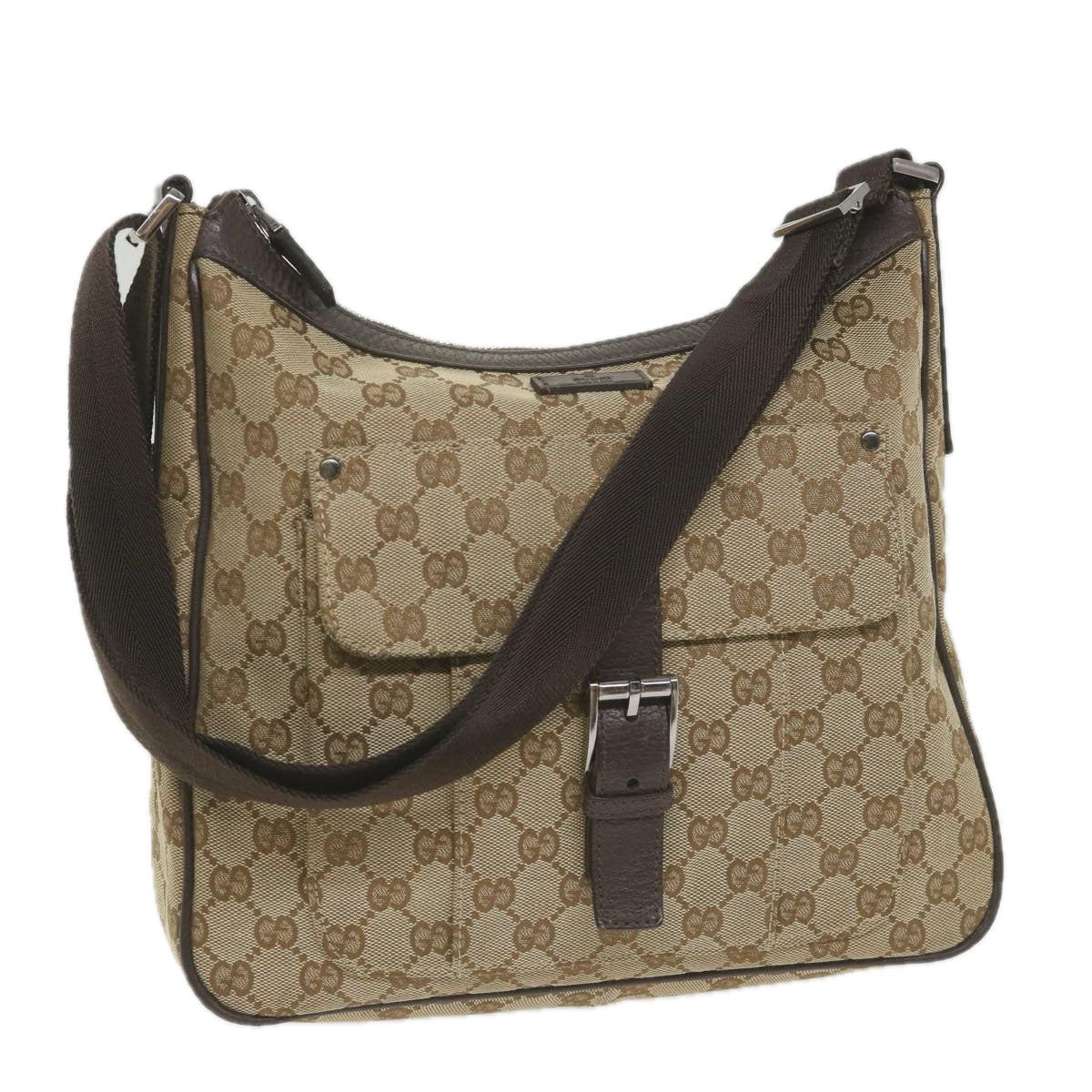 GUCCI GG Canvas Shoulder Bag Beige 114272 Auth ki3726