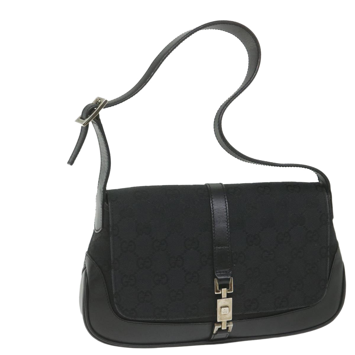 GUCCI GG Canvas Jackie Shoulder Bag Black 001 3824 002058 Auth ki3727