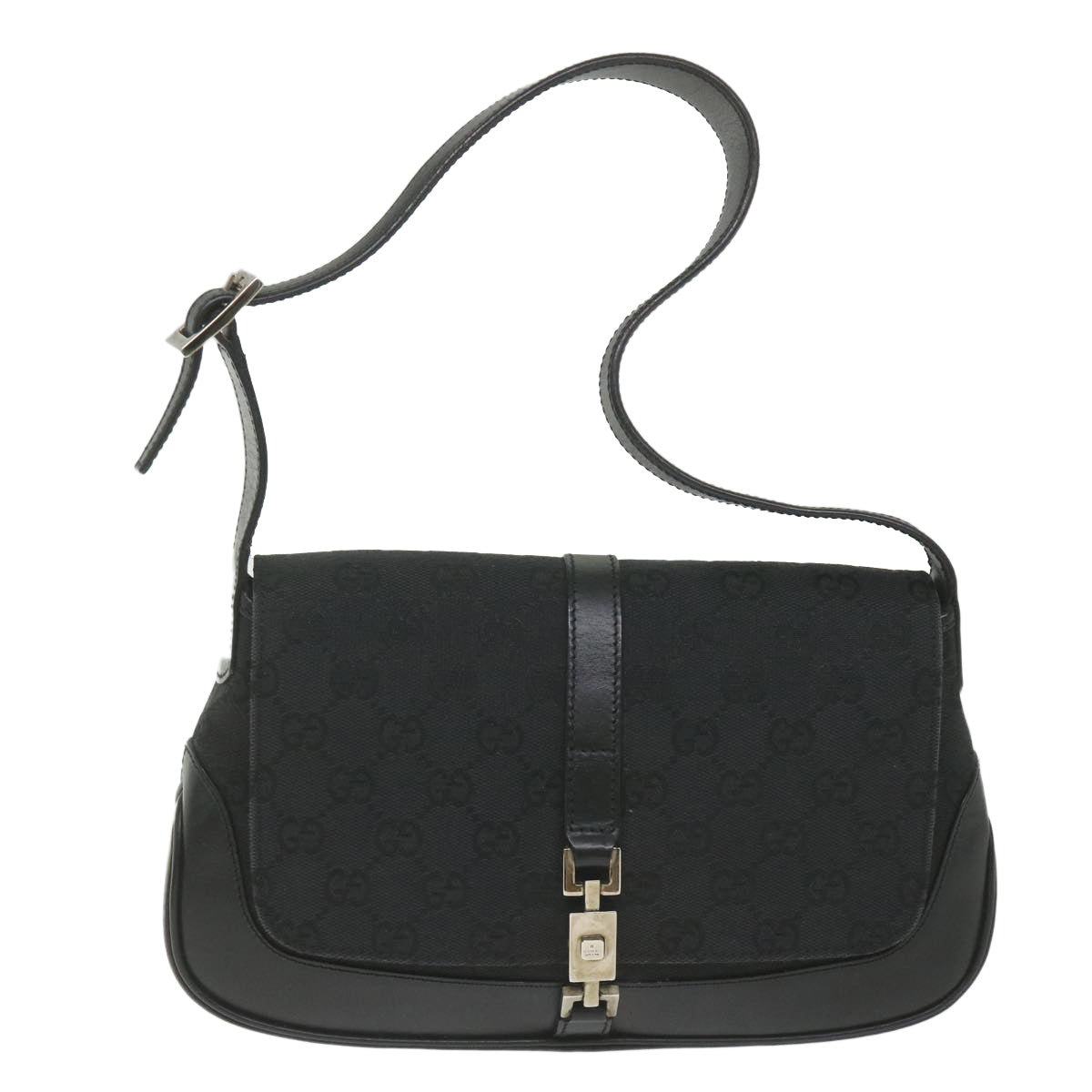 GUCCI GG Canvas Jackie Shoulder Bag Black 001 3824 002058 Auth ki3727