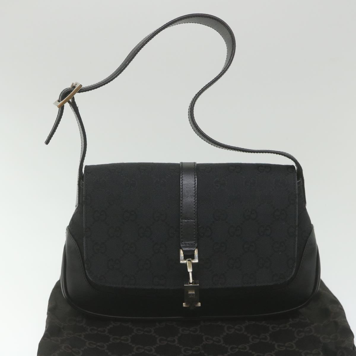 GUCCI GG Canvas Jackie Shoulder Bag Black 001 3824 002058 Auth ki3727