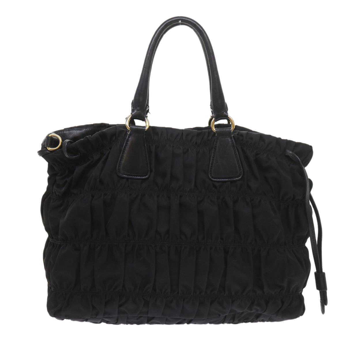 PRADA Gathered Hand Bag Nylon 2way Black Auth ki3729 - 0