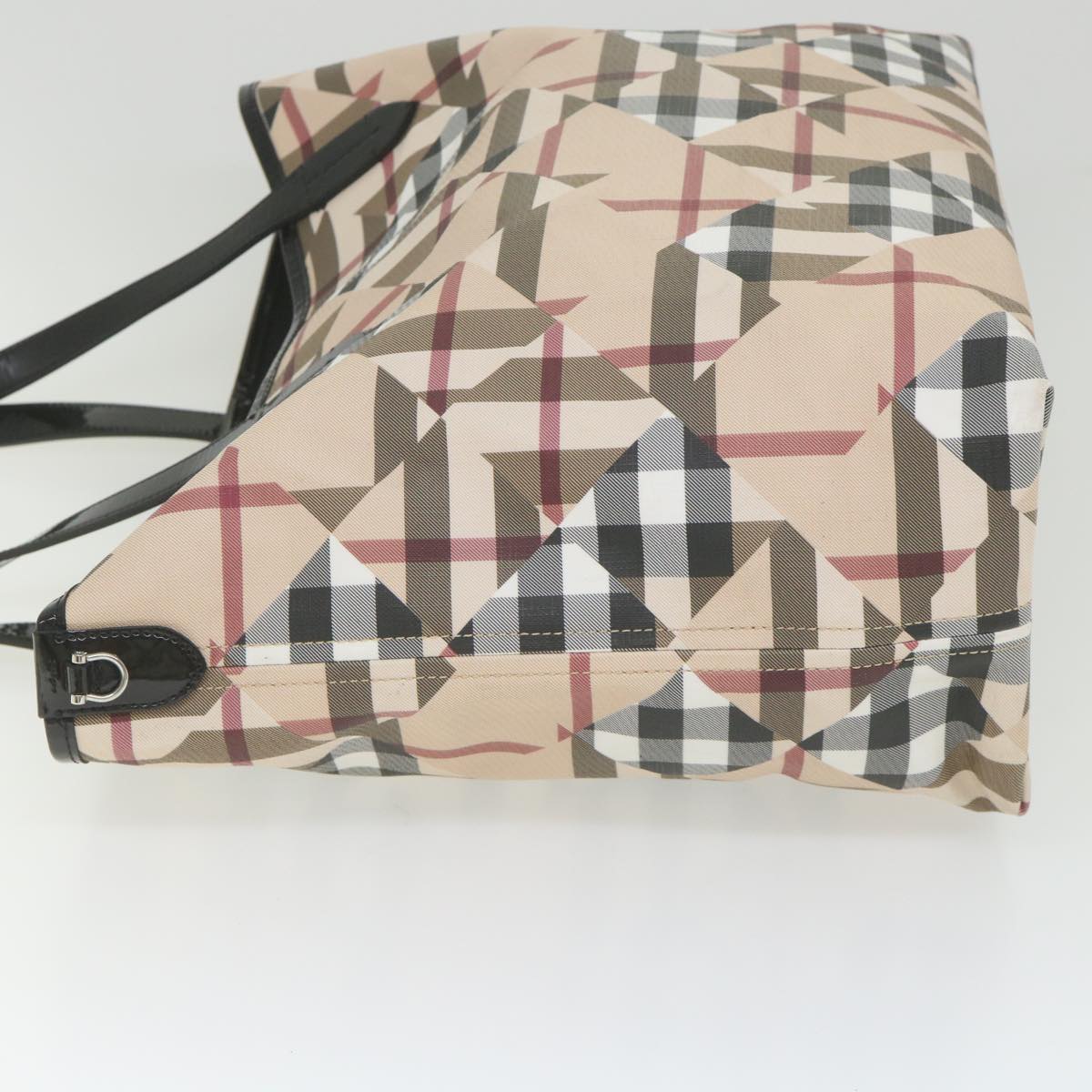 BURBERRY Nova Check Tote Bag PVC Leather Beige Auth ki3736