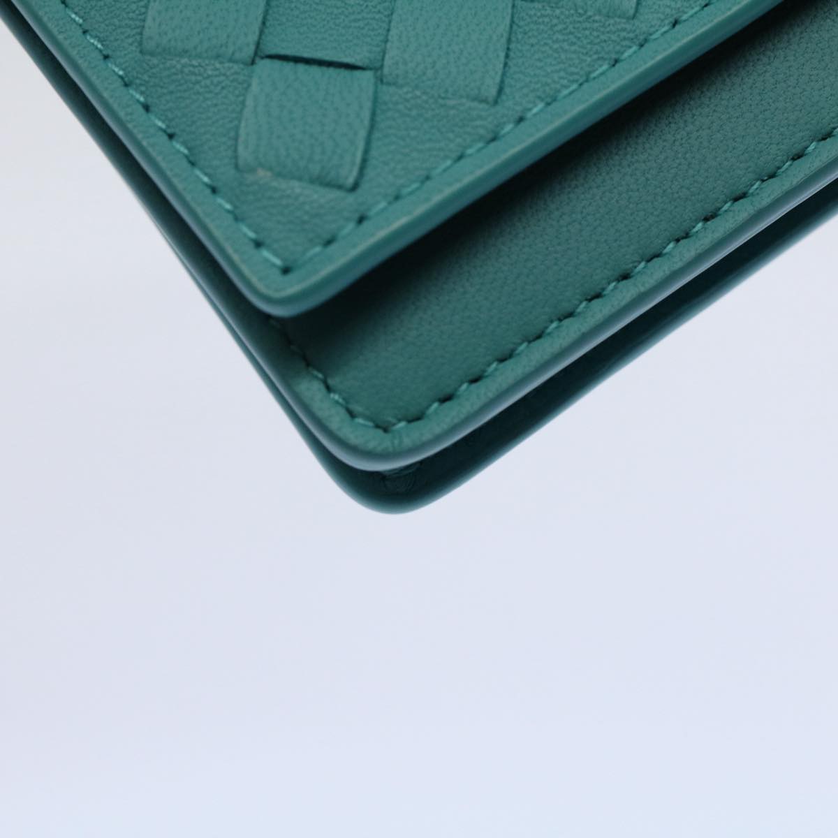 BOTTEGAVENETA INTRECCIATO Card Case Leather Turquoise Blue Auth ki3762
