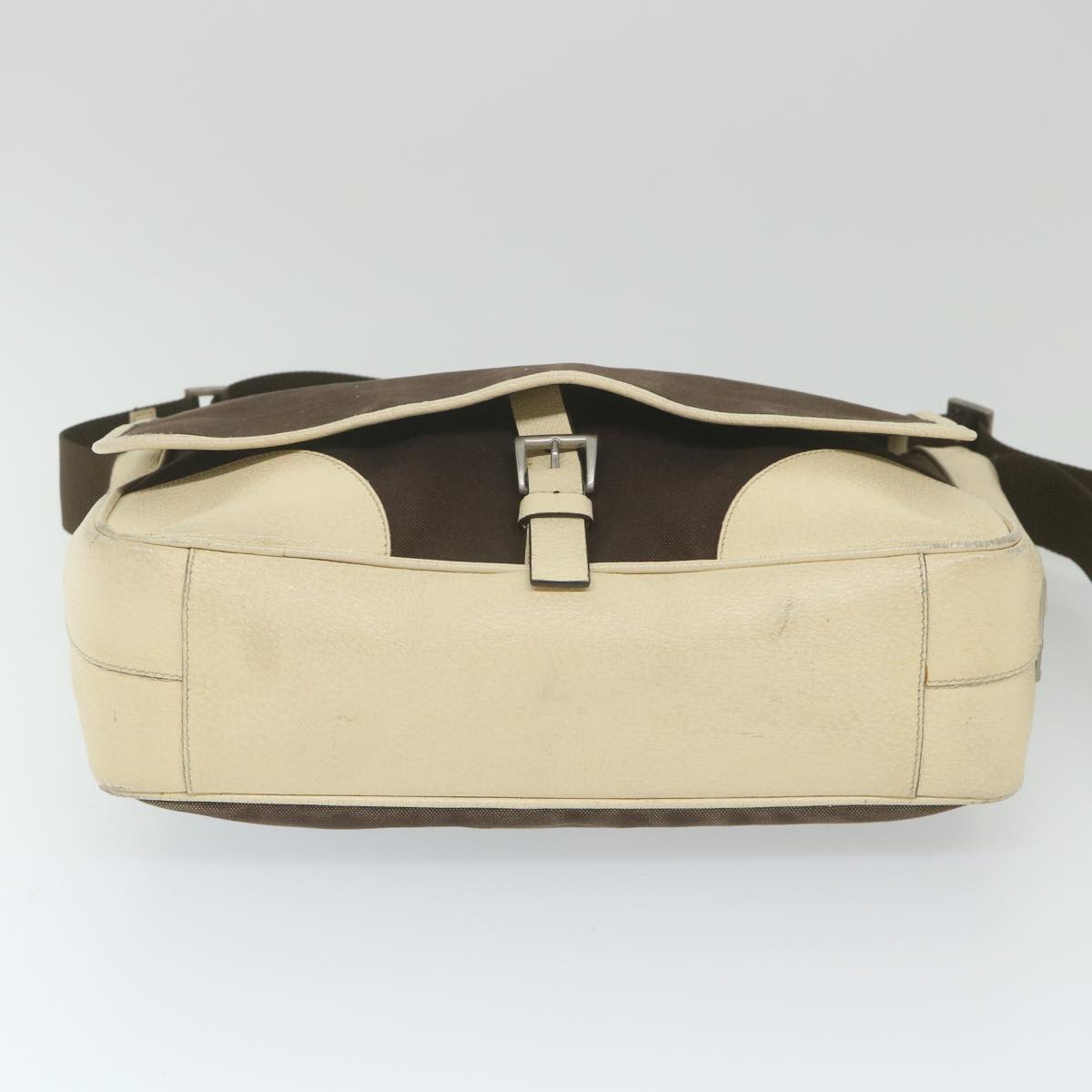 PRADA Shoulder Bag Canvas Leather Beige Brown Auth ki3765