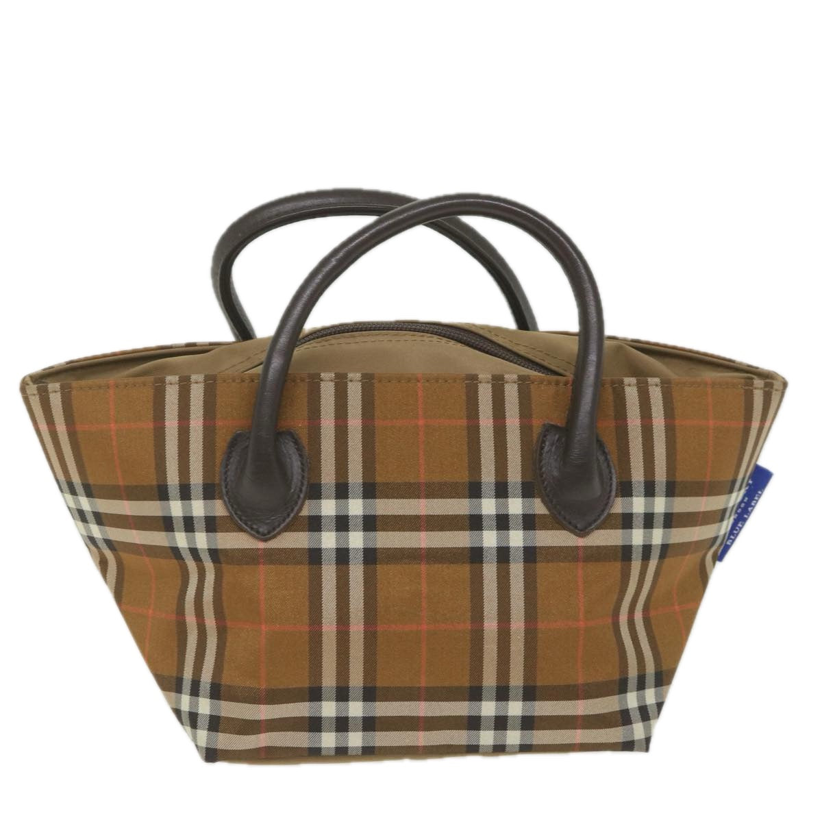 BURBERRY Nova Check Blue Label Hand Bag Nylon Brown Auth ki3784