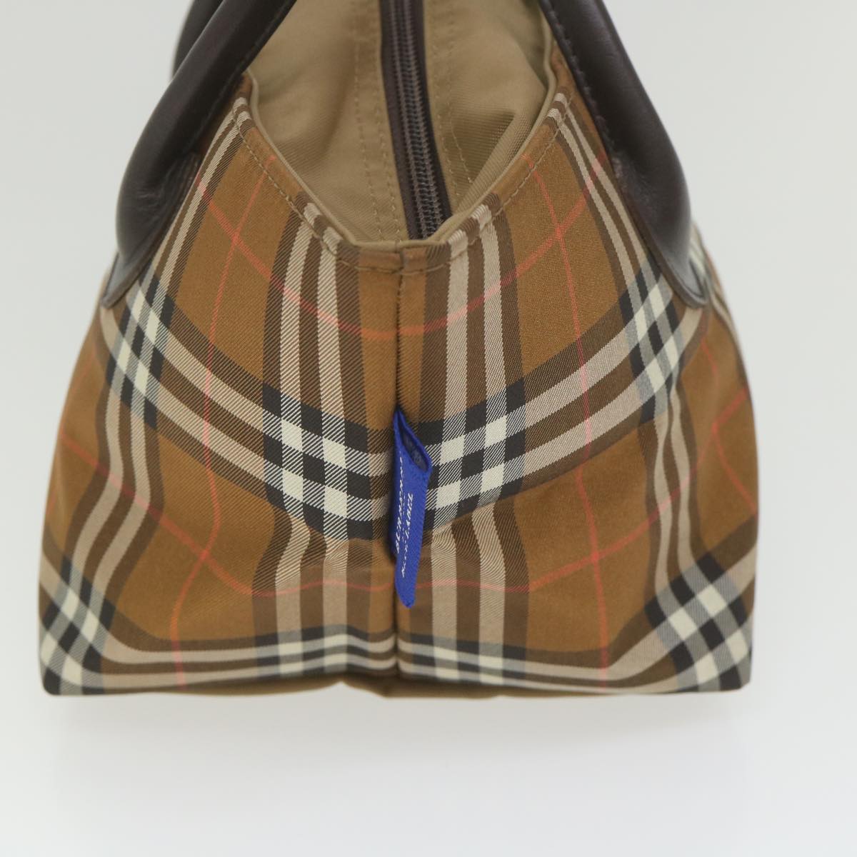 BURBERRY Nova Check Blue Label Hand Bag Nylon Brown Auth ki3784