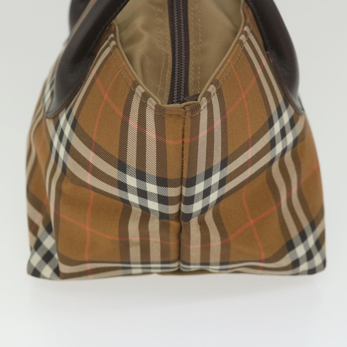 BURBERRY Nova Check Blue Label Hand Bag Nylon Brown Auth ki3784