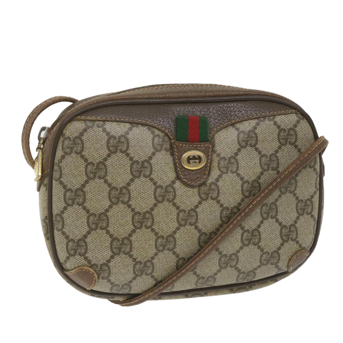 GUCCI GG Supreme Web Sherry Line Shoulder Bag Beige Red 001 904 2066 Auth ki3787