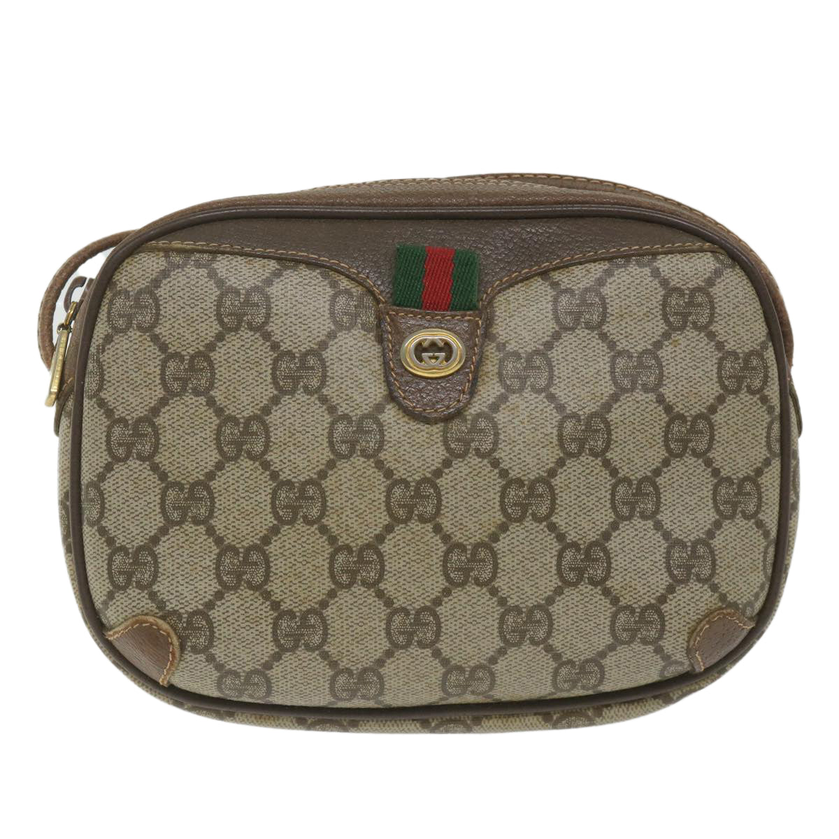 GUCCI GG Supreme Web Sherry Line Shoulder Bag Beige Red 001 904 2066 Auth ki3787