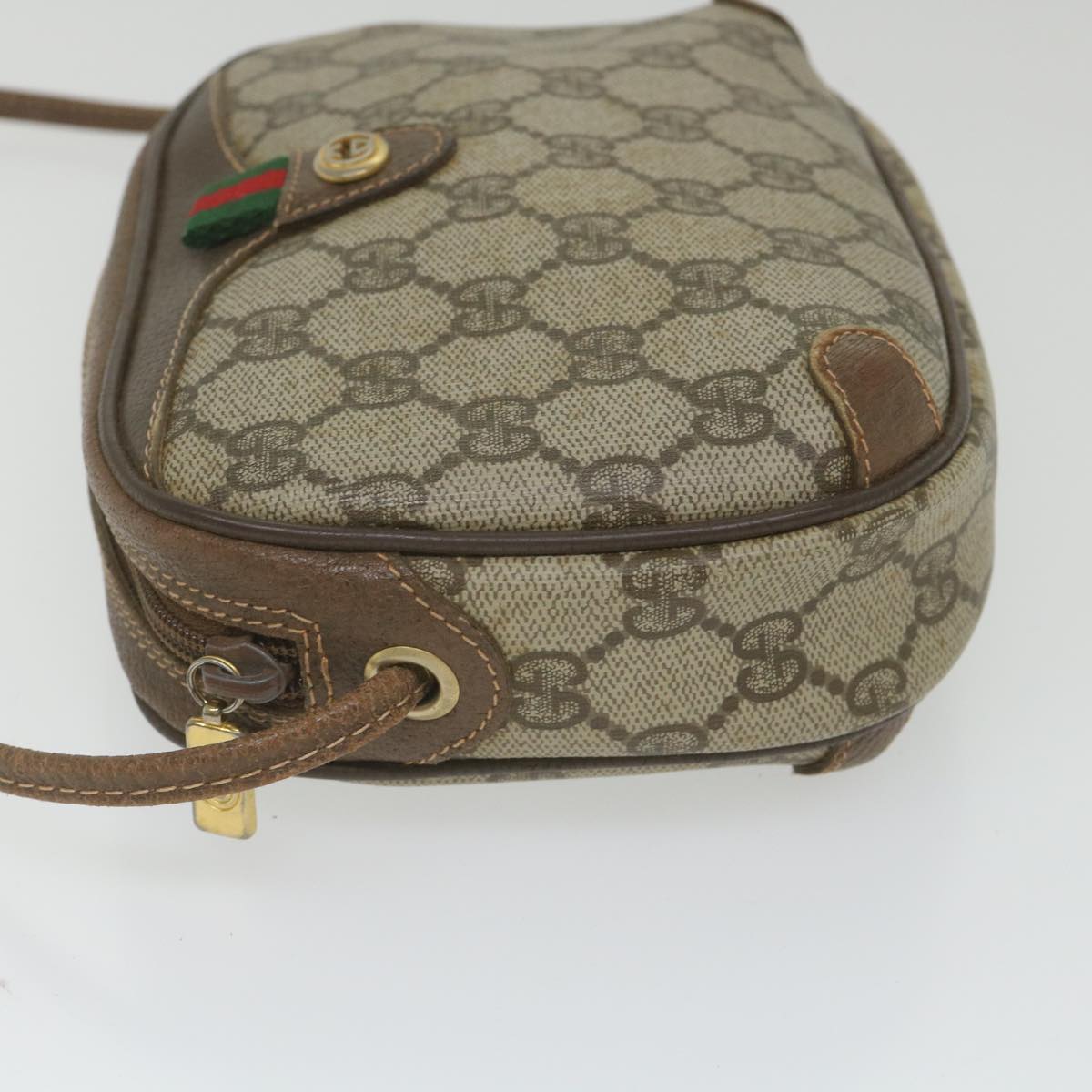 GUCCI GG Supreme Web Sherry Line Shoulder Bag Beige Red 001 904 2066 Auth ki3787