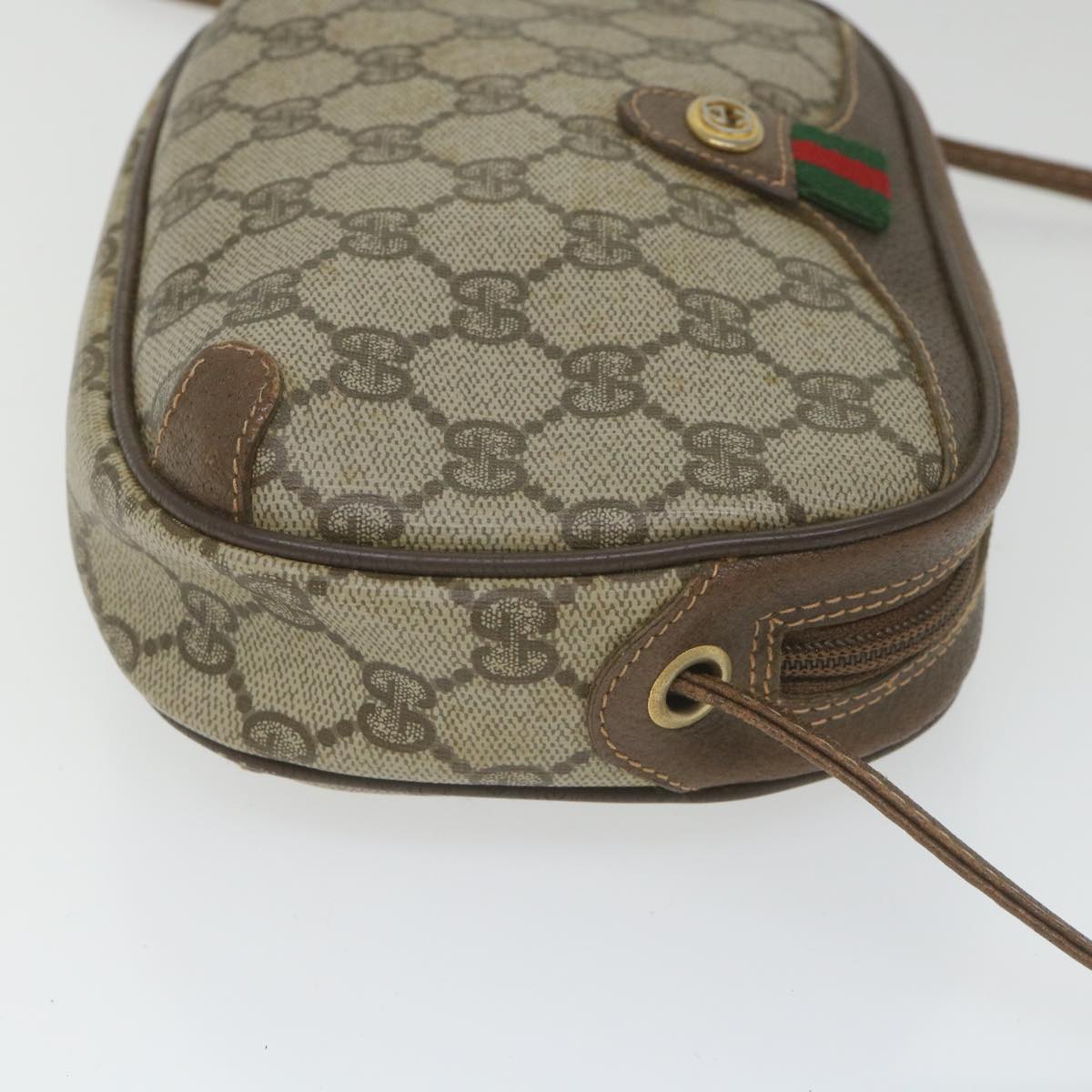 GUCCI GG Supreme Web Sherry Line Shoulder Bag Beige Red 001 904 2066 Auth ki3787