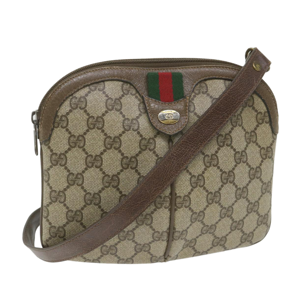 GUCCI GG Supreme Web Sherry Line Shoulder Bag Beige Red 904 02 047 Auth ki3794