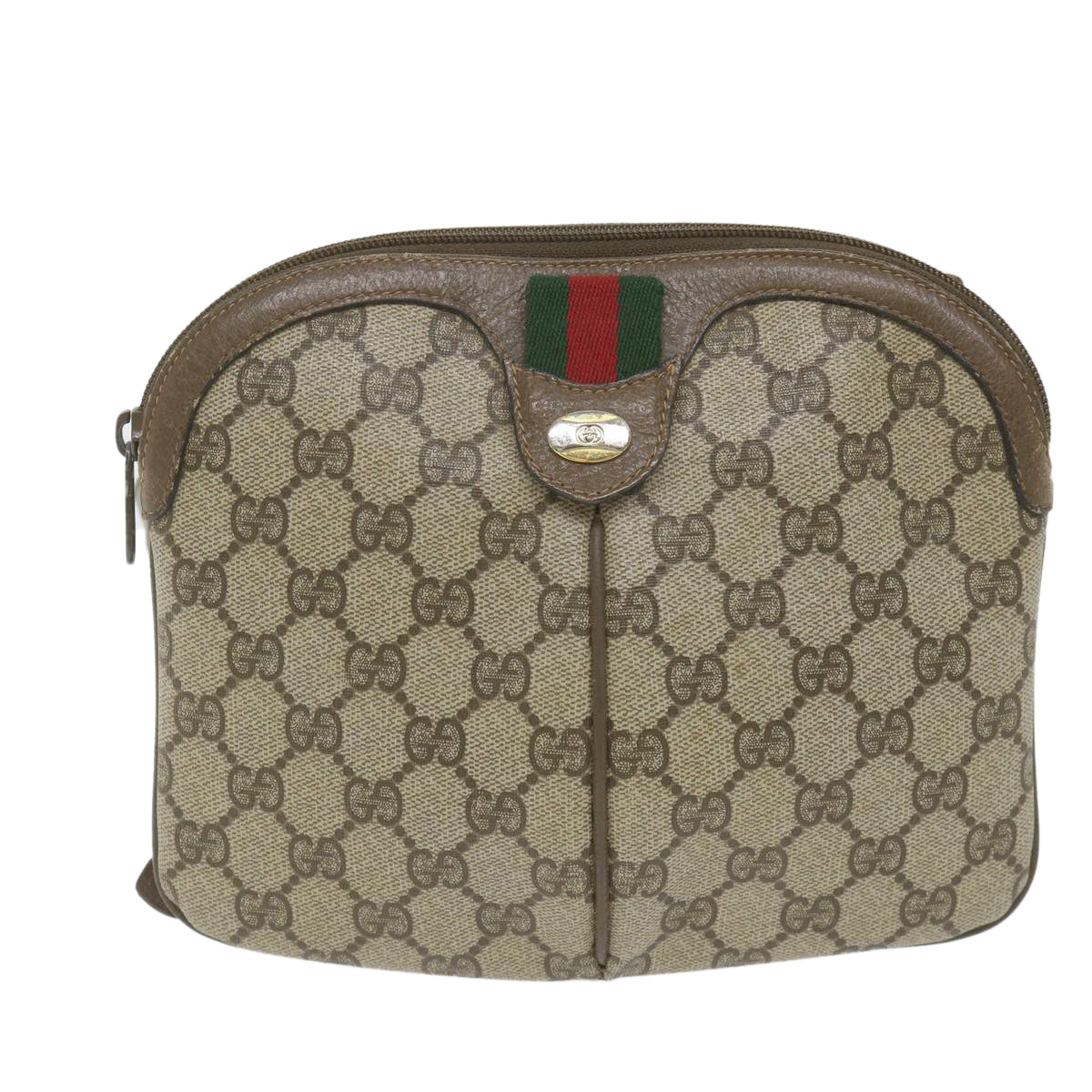 GUCCI GG Supreme Web Sherry Line Shoulder Bag Beige Red 904 02 047 Auth ki3794