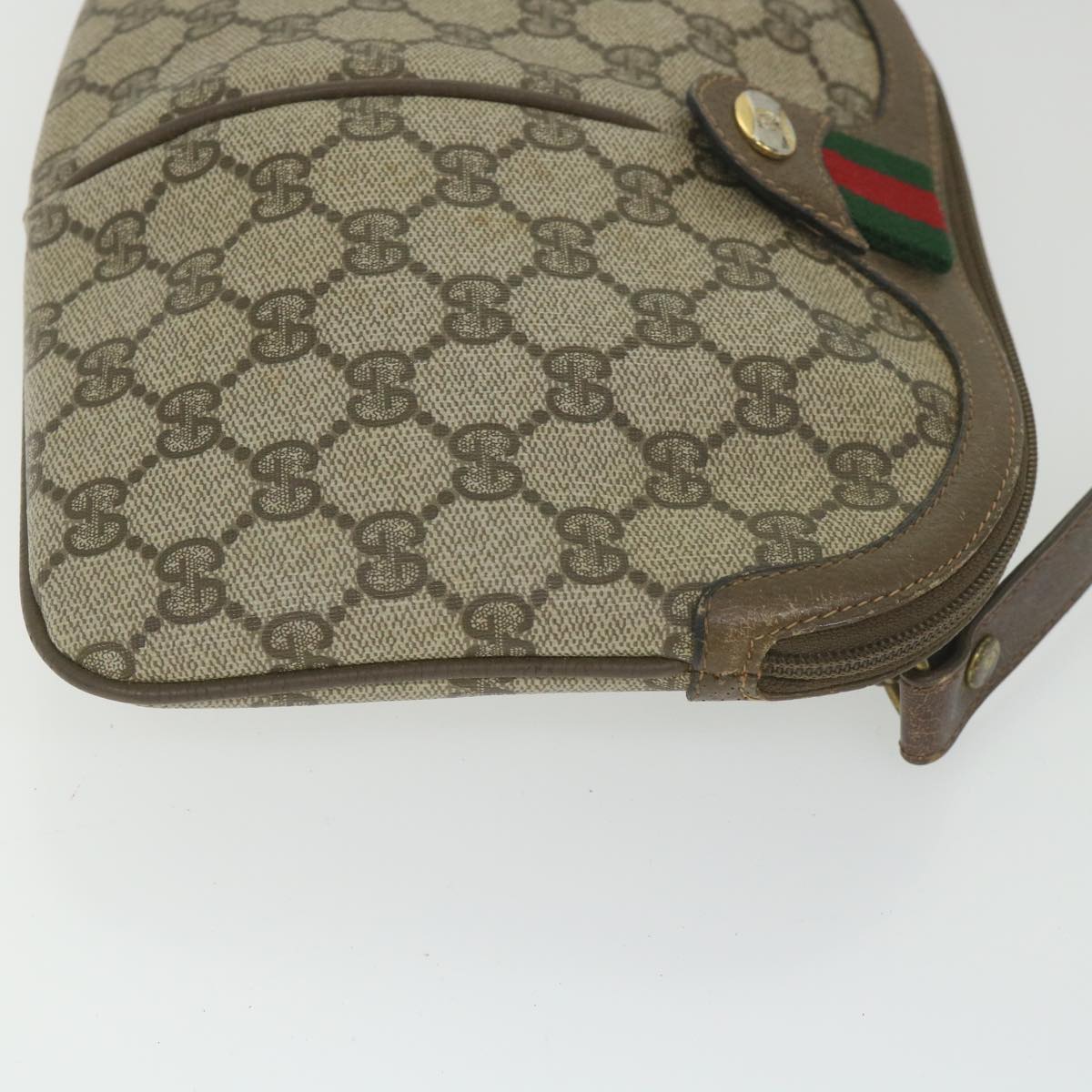 GUCCI GG Supreme Web Sherry Line Shoulder Bag Beige Red 904 02 047 Auth ki3794