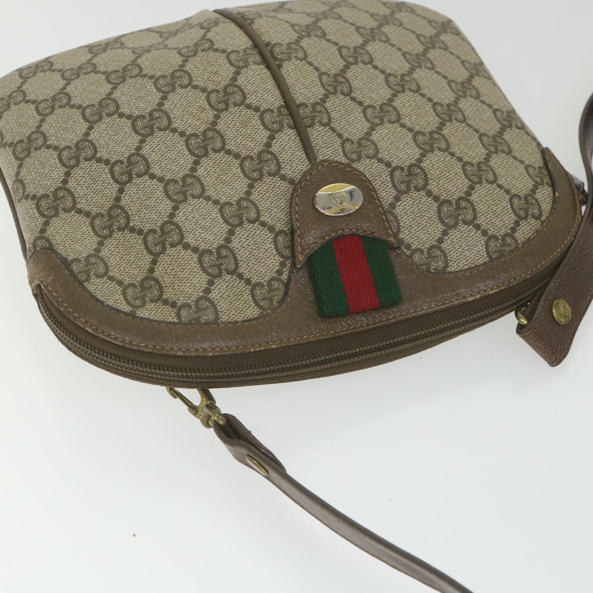 GUCCI GG Supreme Web Sherry Line Shoulder Bag Beige Red 904 02 047 Auth ki3794