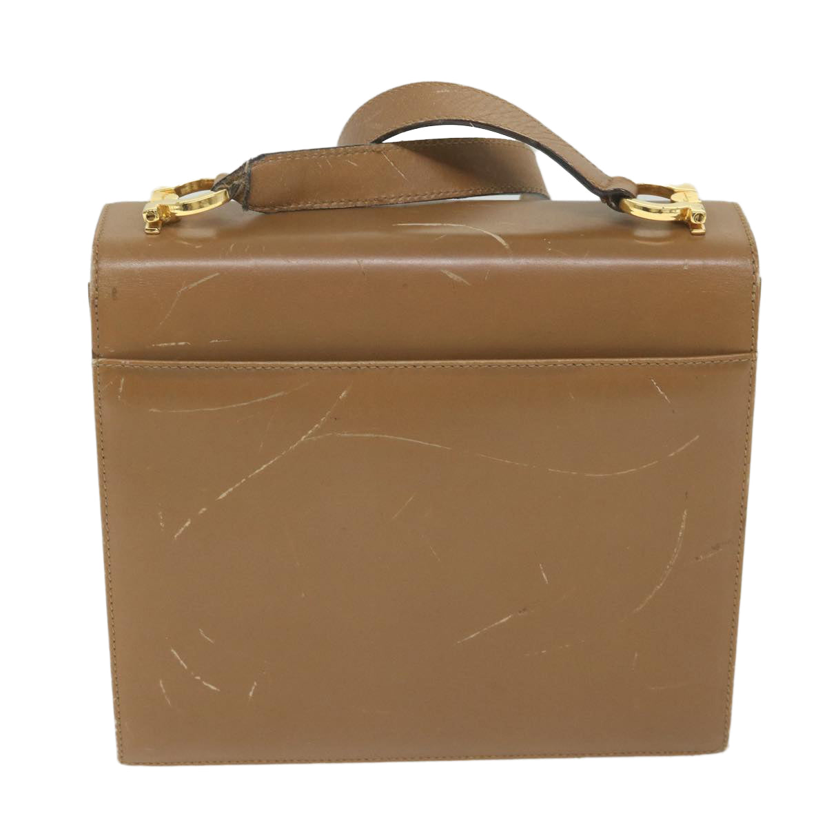 Salvatore Ferragamo Gancini Shoulder Bag Leather Beige Auth ki3803 - 0