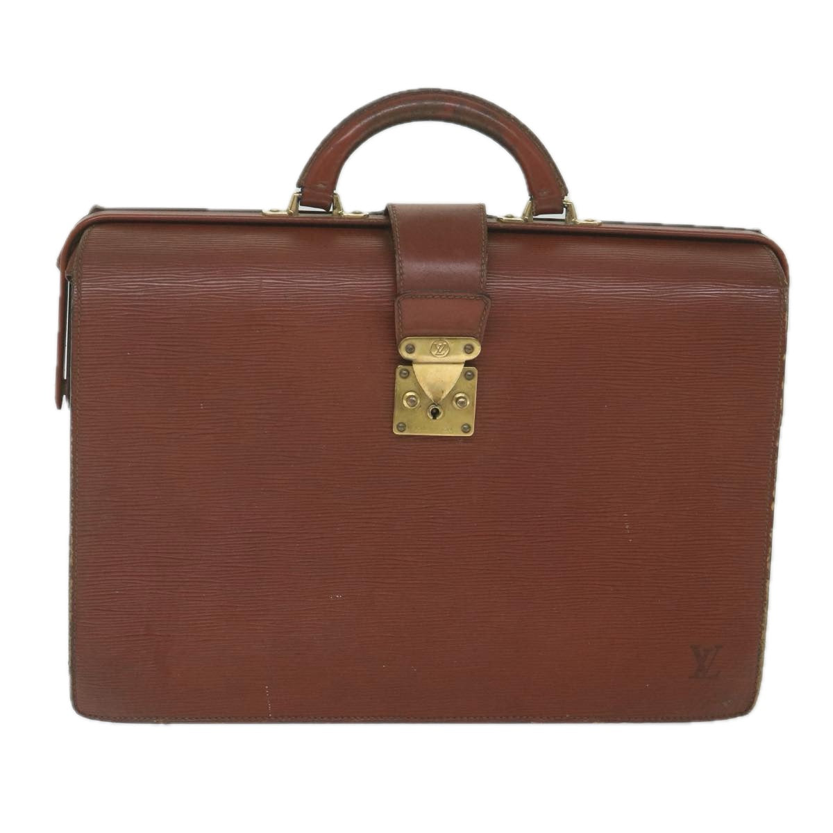 LOUIS VUITTON Epi Serviette Fermoir Briefcase Brown LV Auth ki3816