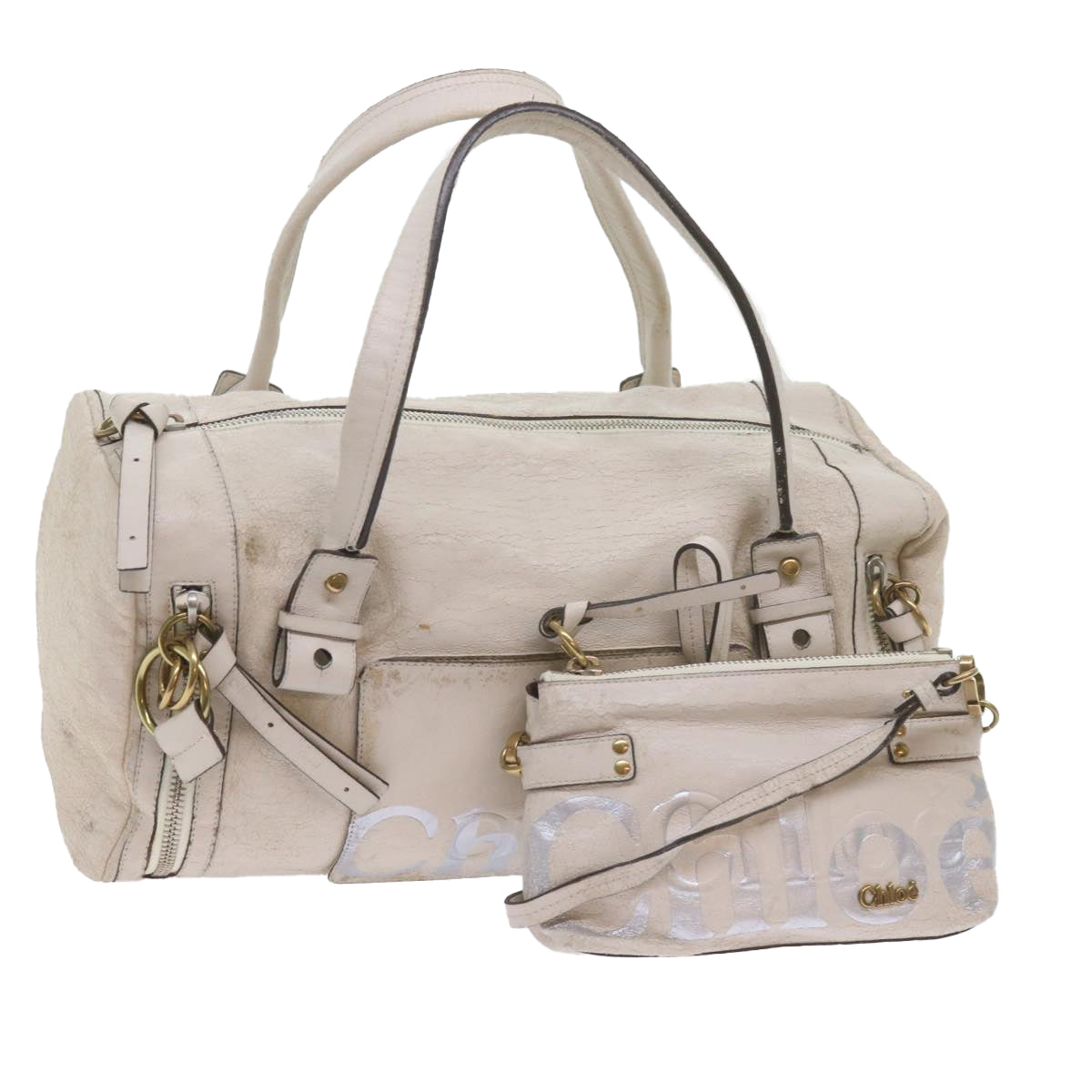 Chloe Hand Bag Leather 2Set White Auth ki3822