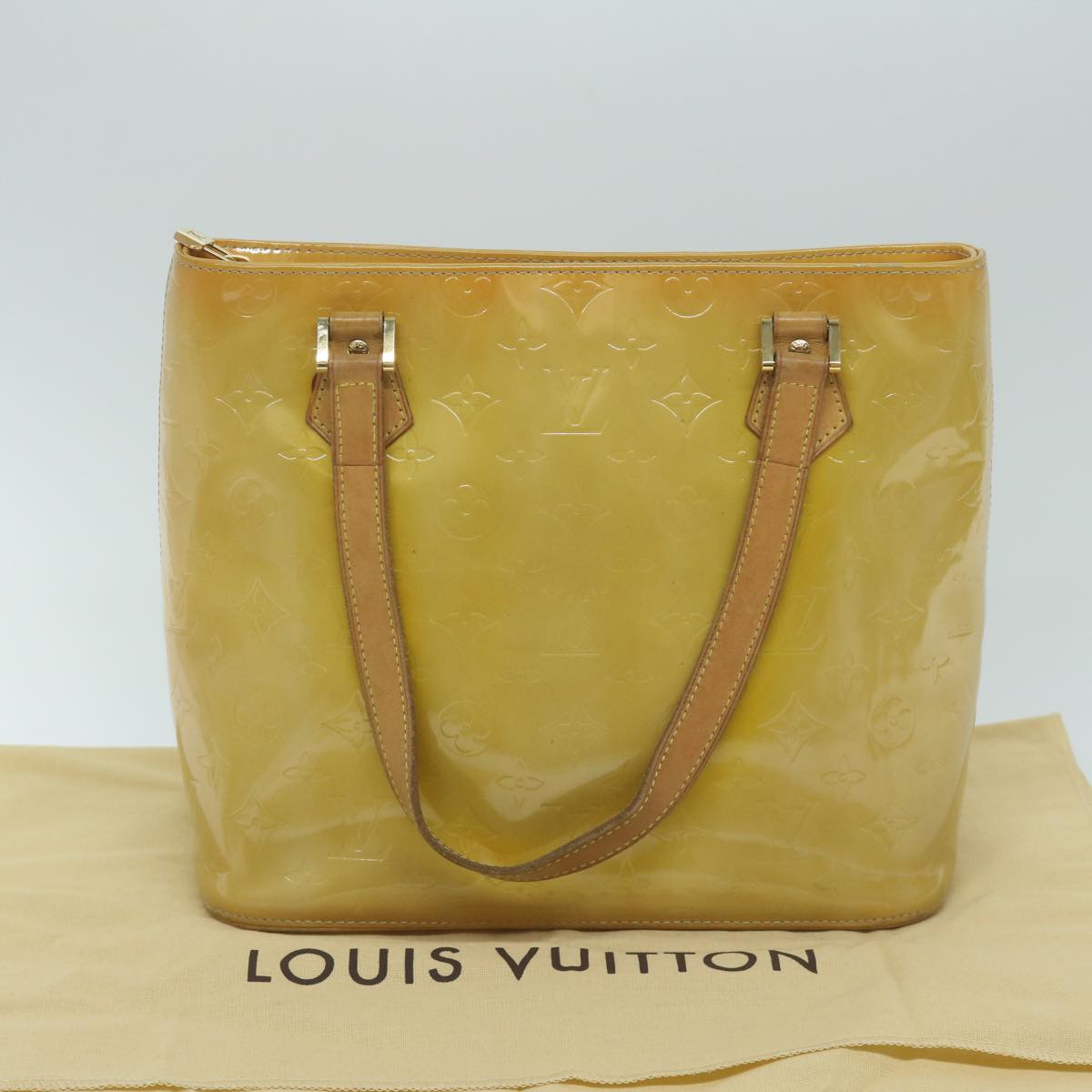 LOUIS VUITTON Monogram Vernis Houston Hand Bag Beige M91004 LV Auth ki3837