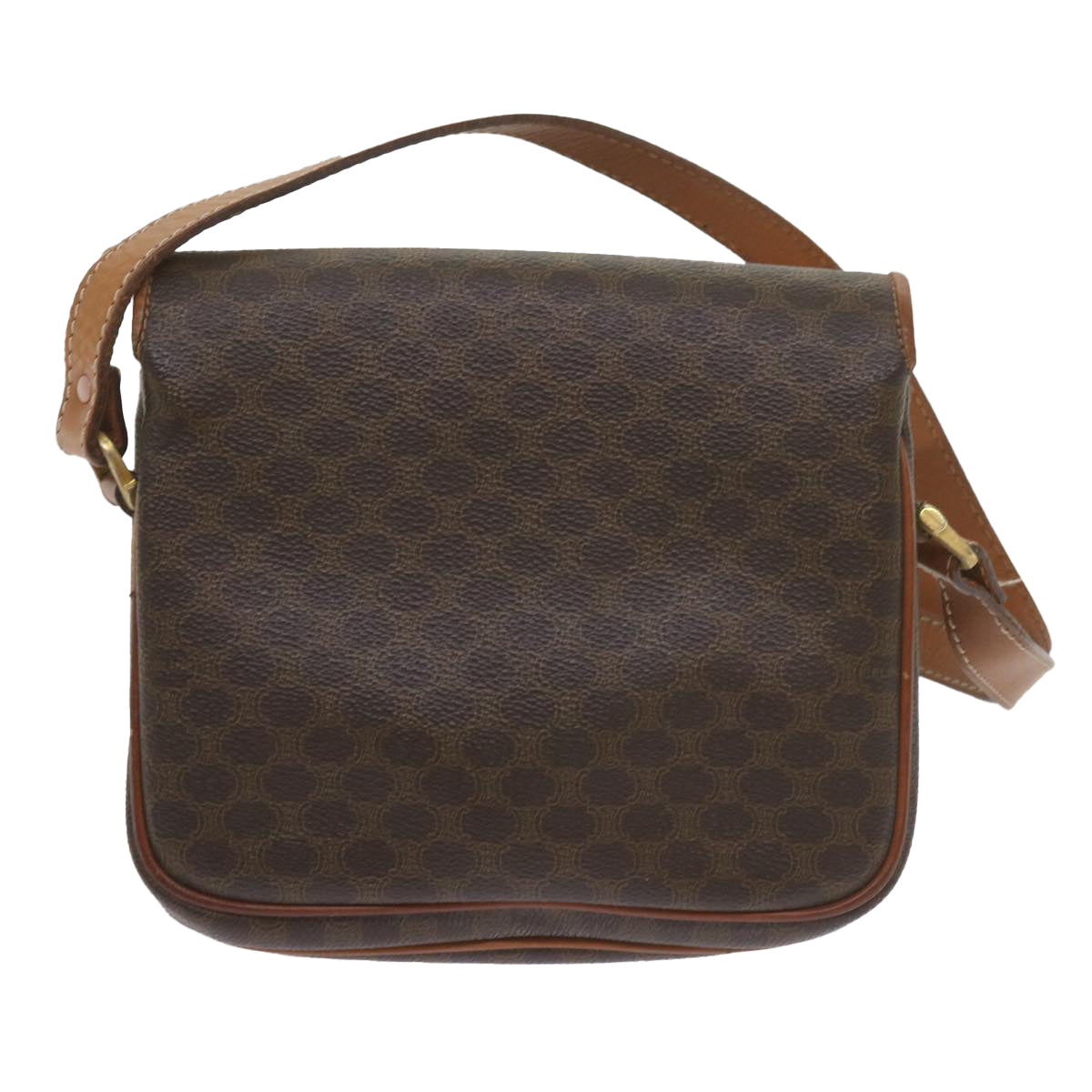 CELINE Macadam Canvas Shoulder Bag PVC Leather Brown Auth ki3841